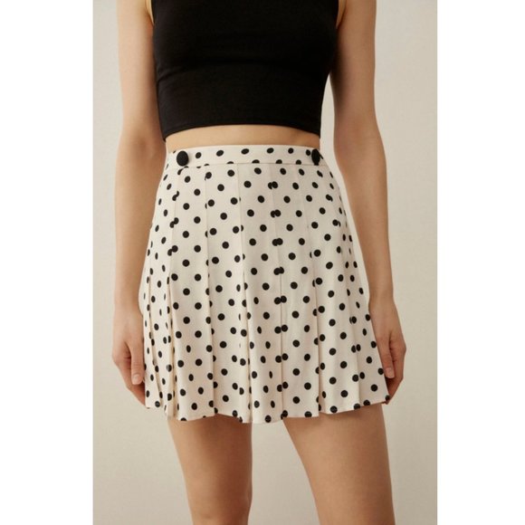 REFORMATION Women's Portia Polka Dot Pleated Mini Skirt 8 -Off-White/Black NWT - Picture 5 of 5